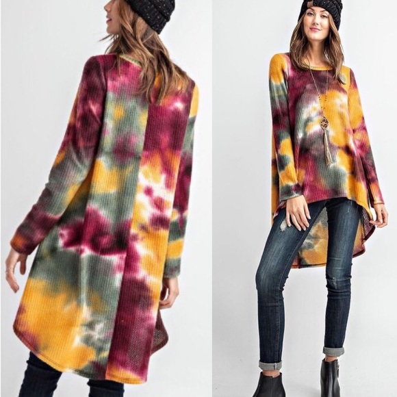 NWT Boutique Tie Dye Waffle Hi-Lo Knit Top S - 3XL - Picture 4 of 7